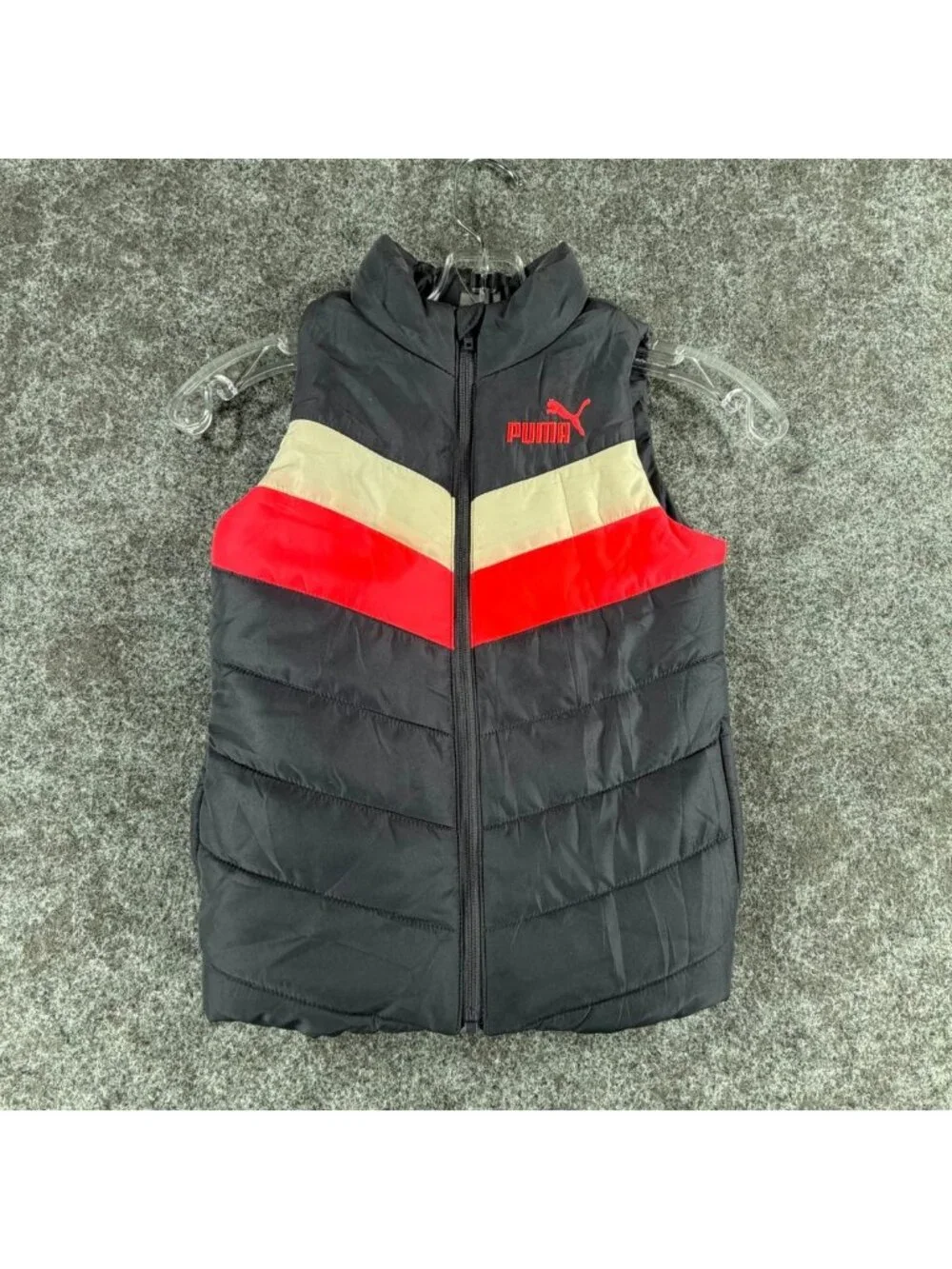 Puma Puffer Vest Girls S Black Colorblock Full Zip Sleeveless Running Athletic